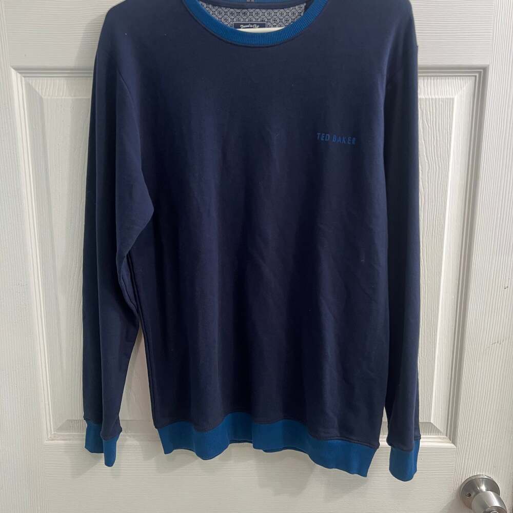 Ted Baker Men's Navy Blue Long Sleeve Sweatshirt with Contrast Trim, Size M